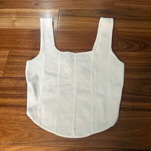 Lillusory Corset Tank Top Sleeveless Square Neck‎ White Fitted S